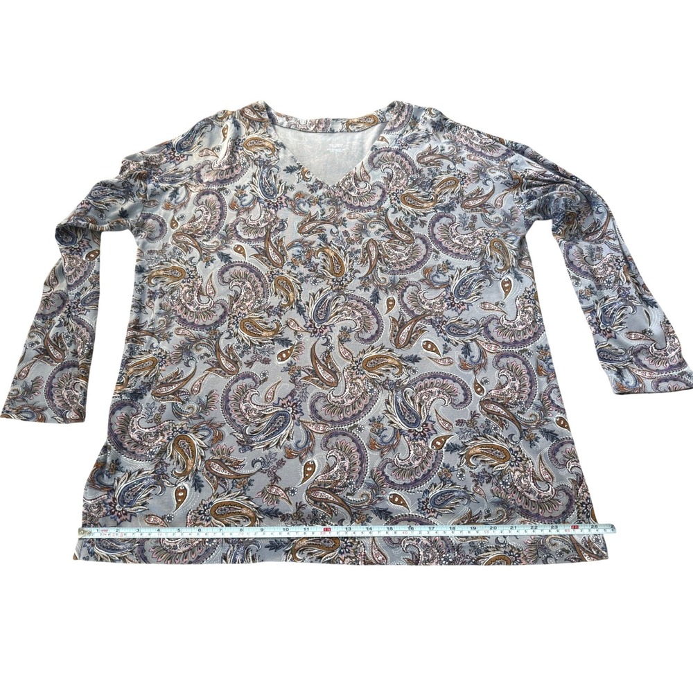 J. Jill Tunic Womens M Blue Paisley Simply Supima V-Neck Long Sleeve Cotton Top - Picture 5 of 6